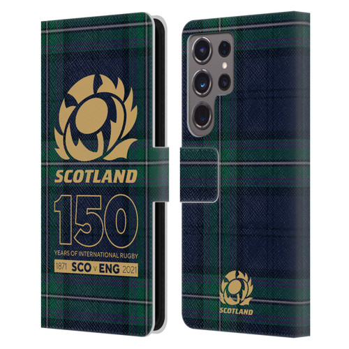 Scotland Rugby 150th Anniversary Tartan Leather Book Wallet Case Cover For Samsung Galaxy S24 Ultra 5G