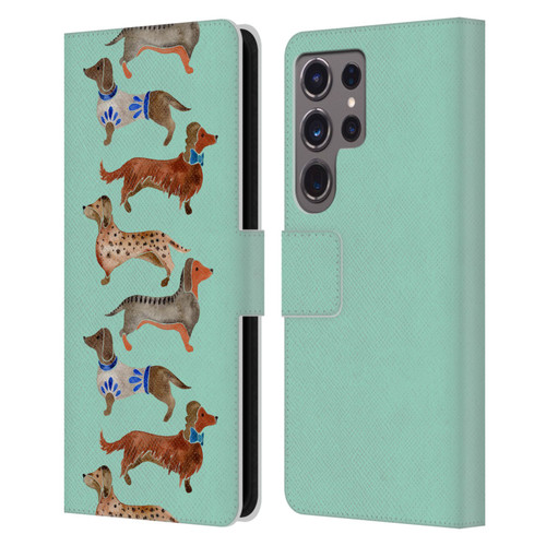 Cat Coquillette Animals Blue Dachshunds Leather Book Wallet Case Cover For Samsung Galaxy S24 Ultra 5G