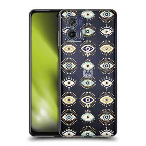 Cat Coquillette Linear White Evil Eyes Pattern Soft Gel Case for Motorola Moto G73 5G