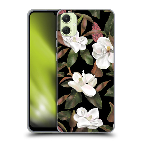 Anis Illustration Magnolias Pattern Black Soft Gel Case for Samsung Galaxy A05