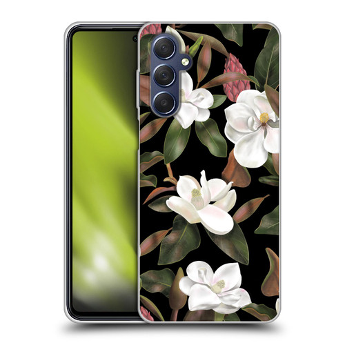 Anis Illustration Magnolias Pattern Black Soft Gel Case for Samsung Galaxy M54 5G