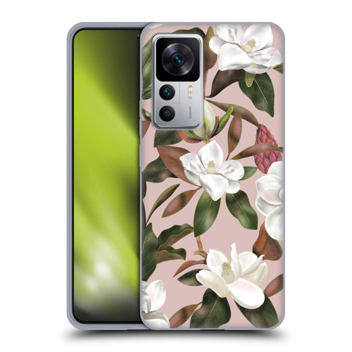 Anis Illustration Magnolias Pattern Light Pink Soft Gel Case for Xiaomi 12T 5G / 12T Pro 5G / Redmi K50 Ultra 5G