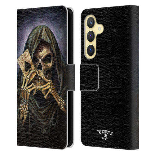 Alchemy Gothic Skull And Cards Reaper's Ace Leather Book Wallet Case Cover For Samsung Galaxy S24 5G