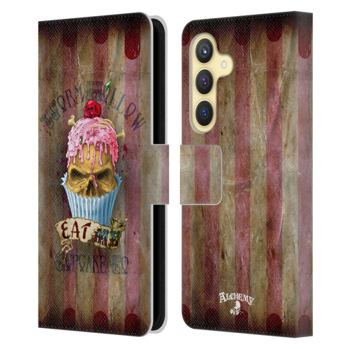 Alchemy Gothic Skull Eat Me Cupcake Leather Book Wallet Case Cover For Samsung Galaxy S24 5G