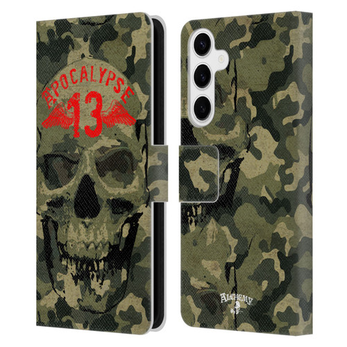 Alchemy Gothic Skull Camo Skull Leather Book Wallet Case Cover For Samsung Galaxy S24+ 5G