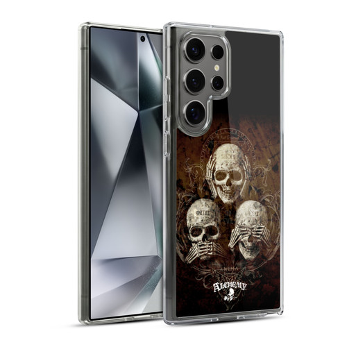 Alchemy Gothic Skull No Evil Three Skull Soft Gel Case for Samsung Galaxy S24 Ultra 5G