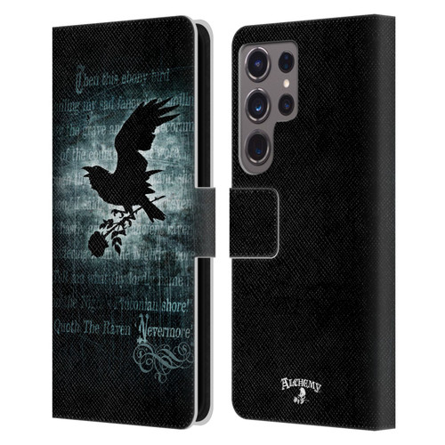 Alchemy Gothic Wing Nevermore Leather Book Wallet Case Cover For Samsung Galaxy S24 Ultra 5G