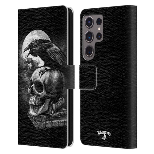 Alchemy Gothic Wing Poe's Raven Leather Book Wallet Case Cover For Samsung Galaxy S24 Ultra 5G