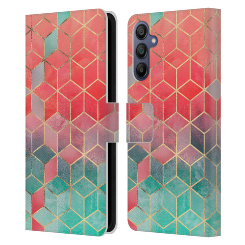 Elisabeth Fredriksson Cubes Collection Rose And Turquoise Leather Book Wallet Case Cover For Samsung Galaxy A15