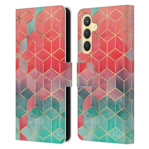 Elisabeth Fredriksson Cubes Collection Rose And Turquoise Leather Book Wallet Case Cover For Samsung Galaxy S23 FE 5G