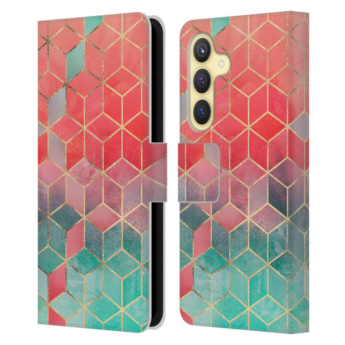 Elisabeth Fredriksson Cubes Collection Rose And Turquoise Leather Book Wallet Case Cover For Samsung Galaxy S24 5G