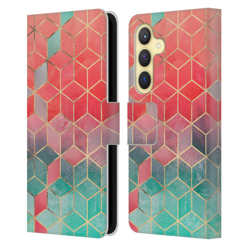 Elisabeth Fredriksson Cubes Collection Rose And Turquoise Leather Book Wallet Case Cover For Samsung Galaxy S24 5G