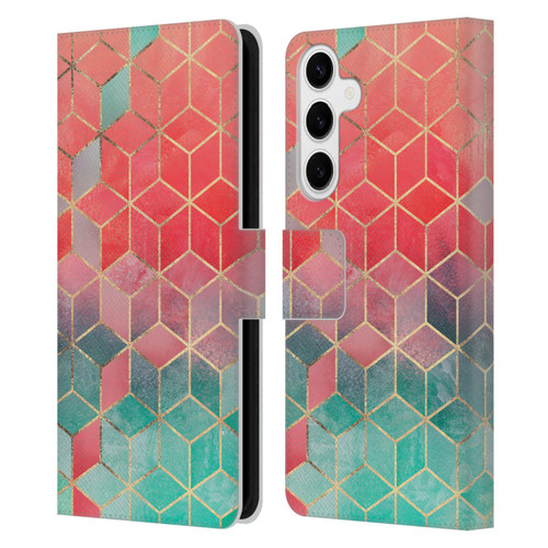 Elisabeth Fredriksson Cubes Collection Rose And Turquoise Leather Book Wallet Case Cover For Samsung Galaxy S24+ 5G