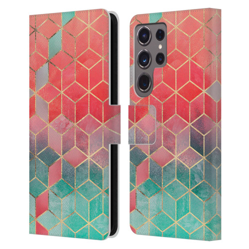 Elisabeth Fredriksson Cubes Collection Rose And Turquoise Leather Book Wallet Case Cover For Samsung Galaxy S24 Ultra 5G