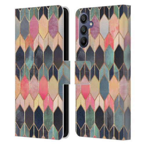 Elisabeth Fredriksson Geometric Design And Pattern Colourful Stained Glass Leather Book Wallet Case Cover For Samsung Galaxy A15