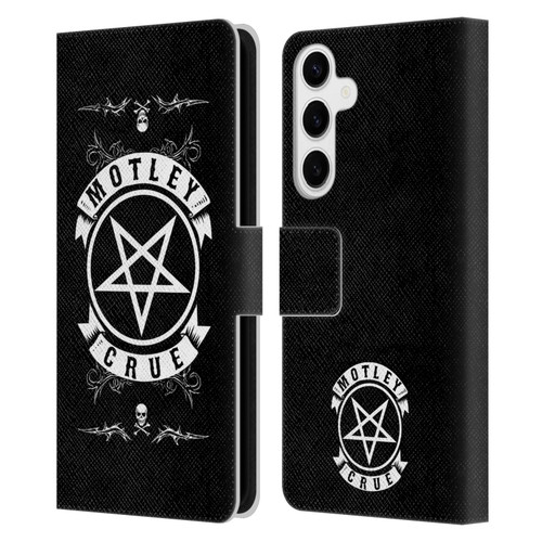 Motley Crue Logos Pentagram And Skull Leather Book Wallet Case Cover For Samsung Galaxy S24+ 5G