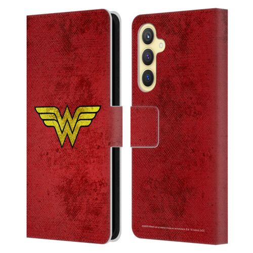 Wonder Woman DC Comics Logos Distressed Leather Book Wallet Case Cover For Samsung Galaxy S23 FE 5G
