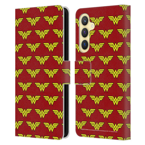 Wonder Woman DC Comics Logos Pattern Leather Book Wallet Case Cover For Samsung Galaxy S23 FE 5G