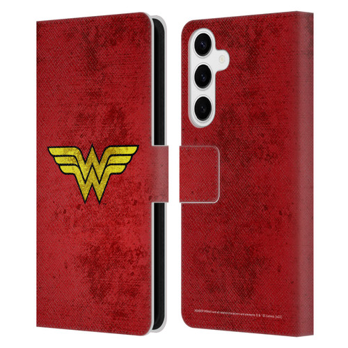 Wonder Woman DC Comics Logos Distressed Leather Book Wallet Case Cover For Samsung Galaxy S24+ 5G