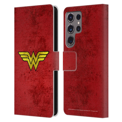 Wonder Woman DC Comics Logos Distressed Leather Book Wallet Case Cover For Samsung Galaxy S24 Ultra 5G