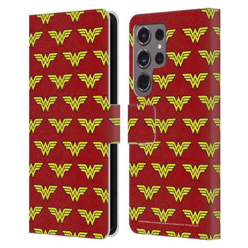 Wonder Woman DC Comics Logos Pattern Leather Book Wallet Case Cover For Samsung Galaxy S24 Ultra 5G