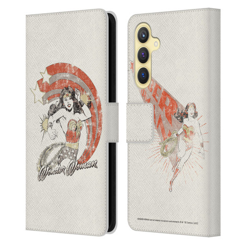 Wonder Woman DC Comics Vintage Art Distressed Leather Book Wallet Case Cover For Samsung Galaxy S23 FE 5G