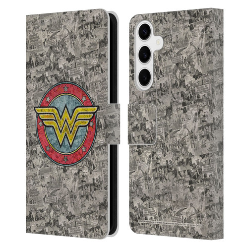 Wonder Woman DC Comics Vintage Art Comics Logo Leather Book Wallet Case Cover For Samsung Galaxy S24+ 5G