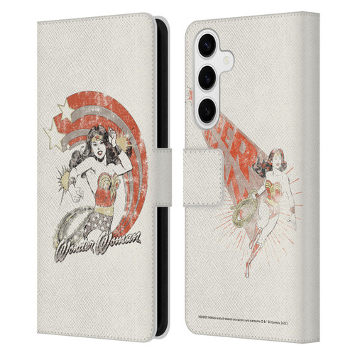 Wonder Woman DC Comics Vintage Art Distressed Leather Book Wallet Case Cover For Samsung Galaxy S24+ 5G