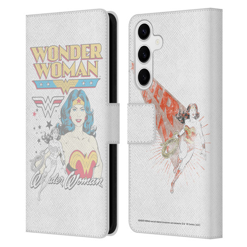 Wonder Woman DC Comics Vintage Art White Leather Book Wallet Case Cover For Samsung Galaxy S24+ 5G