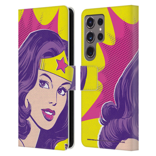 Wonder Woman DC Comics Vintage Art Pop Art Leather Book Wallet Case Cover For Samsung Galaxy S24 Ultra 5G