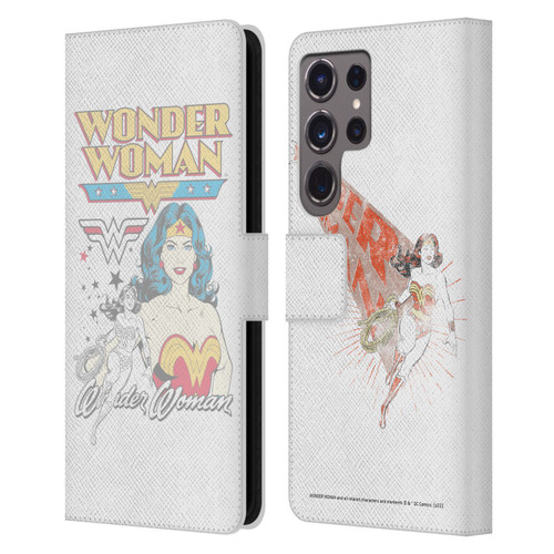 Wonder Woman DC Comics Vintage Art White Leather Book Wallet Case Cover For Samsung Galaxy S24 Ultra 5G