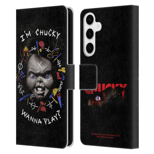 Child's Play Key Art Wanna Play Grunge Leather Book Wallet Case Cover For Samsung Galaxy S24+ 5G