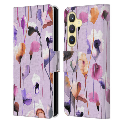Ninola Lilac Floral Watery Flowers Purple Leather Book Wallet Case Cover For Samsung Galaxy S24 5G