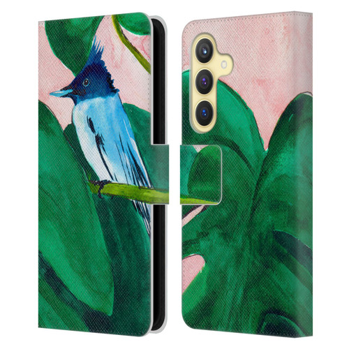 Mai Autumn Birds Monstera Plant Leather Book Wallet Case Cover For Samsung Galaxy S24 5G