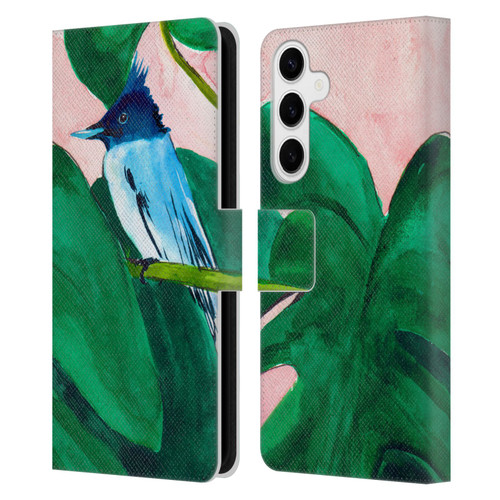 Mai Autumn Birds Monstera Plant Leather Book Wallet Case Cover For Samsung Galaxy S24+ 5G