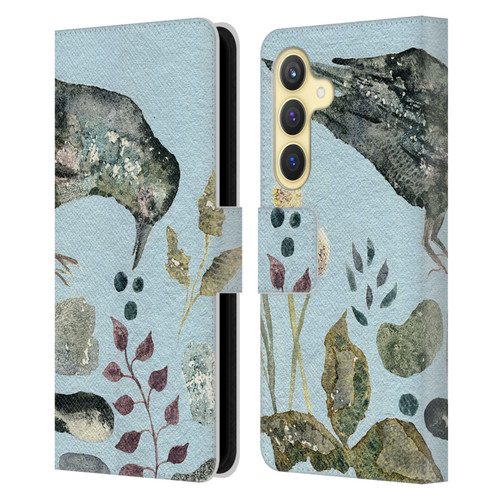 Wyanne Birds Fallen Blueberries Leather Book Wallet Case Cover For Samsung Galaxy S24 5G