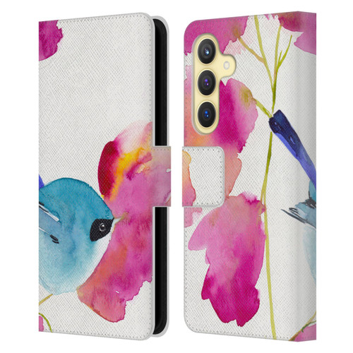 Mai Autumn Floral Blooms Blue Bird Leather Book Wallet Case Cover For Samsung Galaxy S24 5G