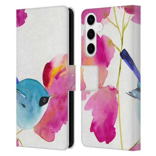 Mai Autumn Floral Blooms Blue Bird Leather Book Wallet Case Cover For Samsung Galaxy S24+ 5G