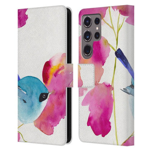 Mai Autumn Floral Blooms Blue Bird Leather Book Wallet Case Cover For Samsung Galaxy S24 Ultra 5G