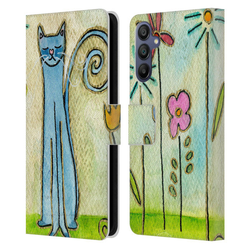 Wyanne Cat Blue Cat In The Flower Garden Leather Book Wallet Case Cover For Samsung Galaxy A15