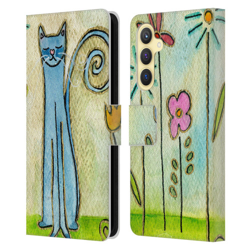 Wyanne Cat Blue Cat In The Flower Garden Leather Book Wallet Case Cover For Samsung Galaxy S23 FE 5G