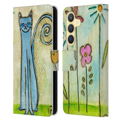 Wyanne Cat Blue Cat In The Flower Garden Leather Book Wallet Case Cover For Samsung Galaxy S24 5G