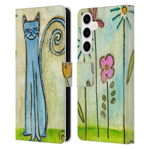 Wyanne Cat Blue Cat In The Flower Garden Leather Book Wallet Case Cover For Samsung Galaxy S24+ 5G