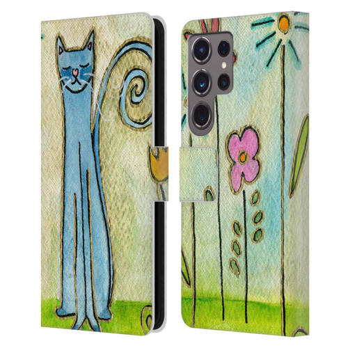 Wyanne Cat Blue Cat In The Flower Garden Leather Book Wallet Case Cover For Samsung Galaxy S24 Ultra 5G