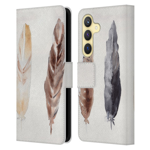 Mai Autumn Feathers Pattern Leather Book Wallet Case Cover For Samsung Galaxy S24 5G