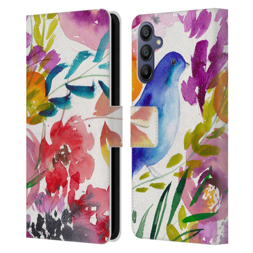 Mai Autumn Floral Garden Bluebird Leather Book Wallet Case Cover For Samsung Galaxy A15
