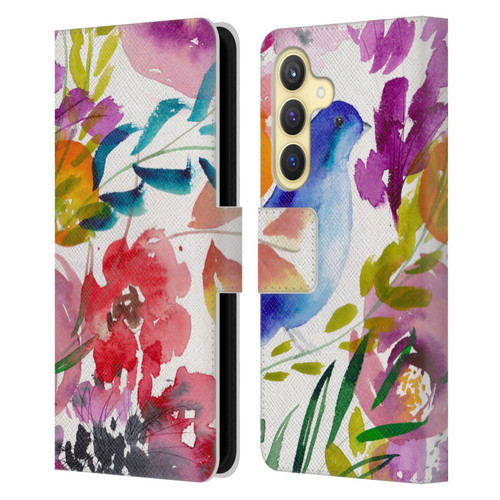 Mai Autumn Floral Garden Bluebird Leather Book Wallet Case Cover For Samsung Galaxy S24 5G
