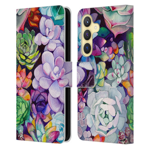 Mai Autumn Floral Garden Succulent Leather Book Wallet Case Cover For Samsung Galaxy S24 5G