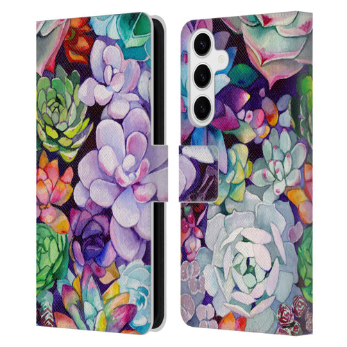 Mai Autumn Floral Garden Succulent Leather Book Wallet Case Cover For Samsung Galaxy S24+ 5G