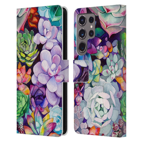 Mai Autumn Floral Garden Succulent Leather Book Wallet Case Cover For Samsung Galaxy S24 Ultra 5G